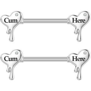 14G Surgical Steel Letter Nipple Rings for Women Girls Heart Piercing Barbell Cu
